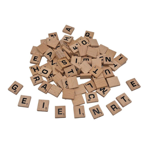 Scrabble Tiles 100 Complete Set Classic Wood Velvet Bag Board Game Replacement - Picture 2 of 3